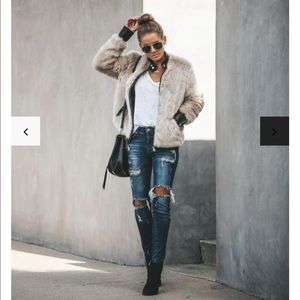 VANITY FAUX FUR LEATHER TRIM POCKETED JACKET